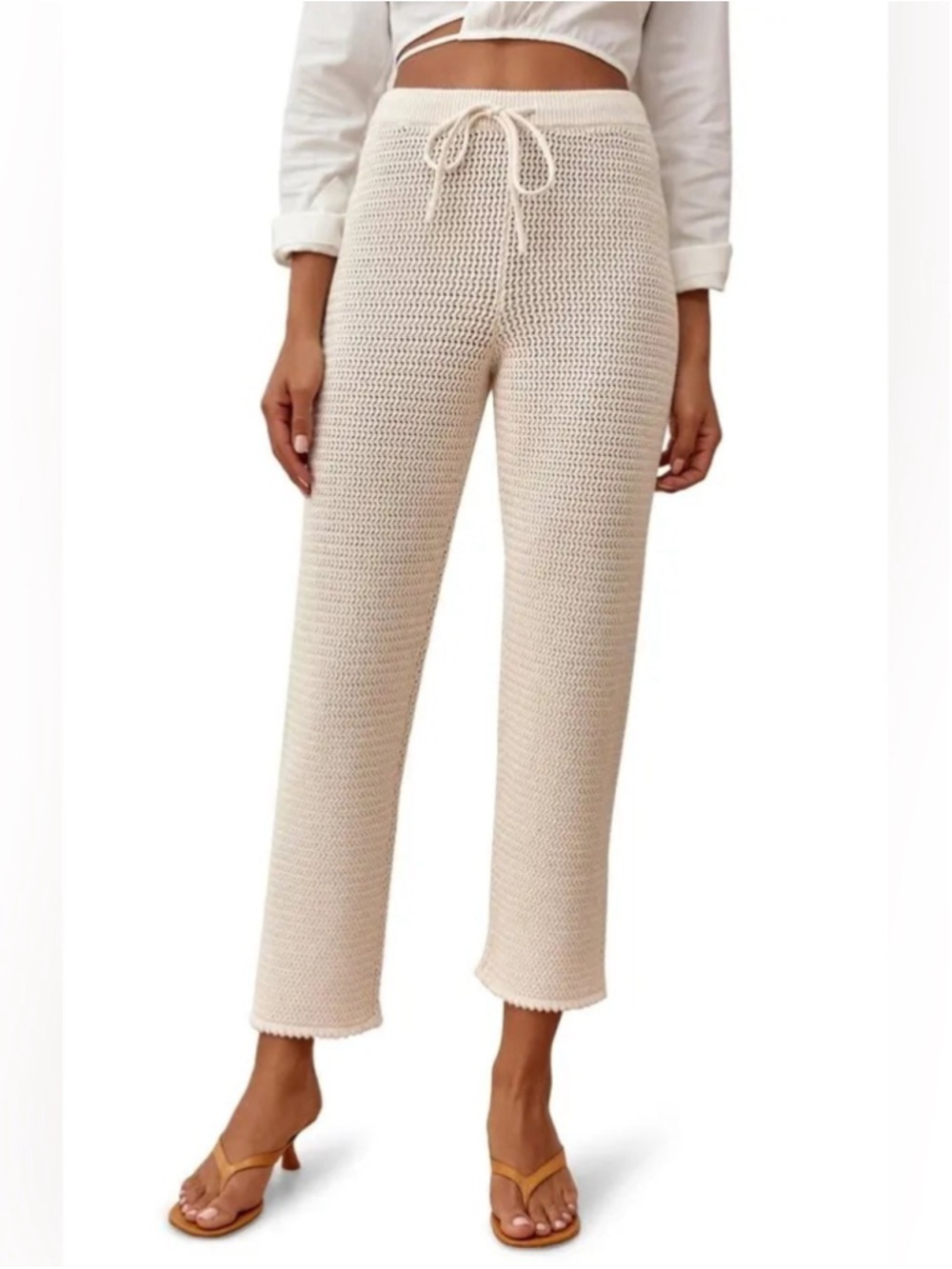 REFORMATION Rosso Open Knit Organic Cotton Pants Size S